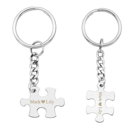 Jovivi Personalized 2pcs Couple Keychains Stainless Steel Puzzle Pendant Keyring