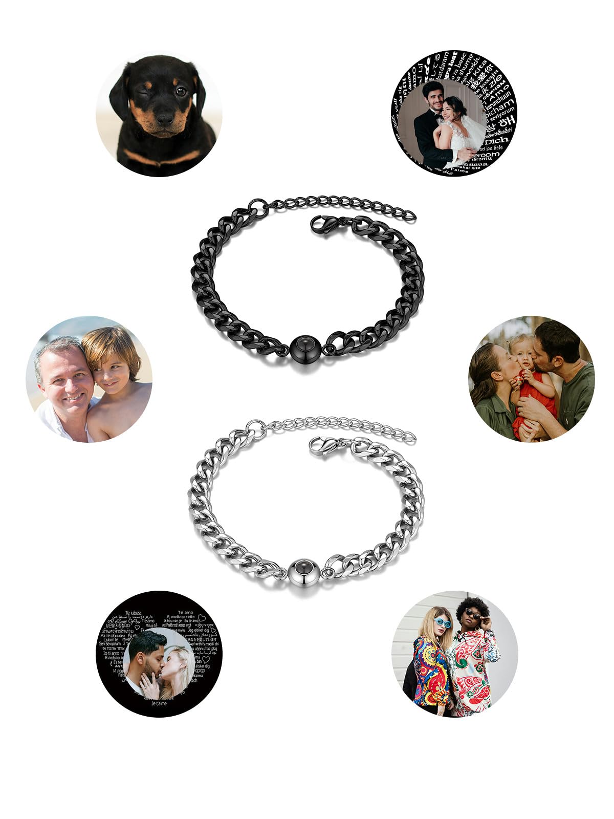 Jovivi Custom Bracelets with Picture inside Stainless Steel Men's Cuban Chain Customized Projection Bracelet with Photos Personalized Picture Bracelet Memorial