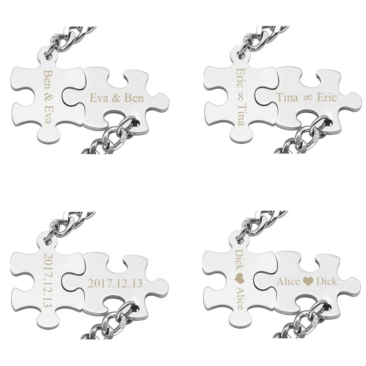 Jovivi Personalized 2pcs Couple Keychains Stainless Steel Puzzle Pendant Keyring