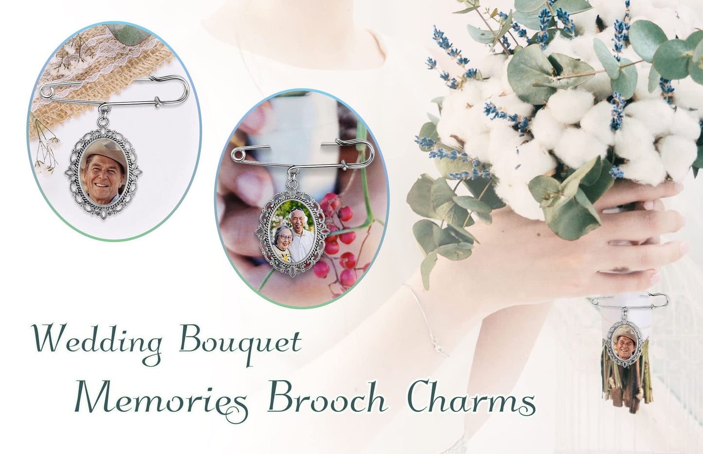 Jovivi Personalized Wedding Bouquet Photo Charm Pin Brooch with Picture Custom Photo Memorial Keepsake Boutonniere Oval Bridal