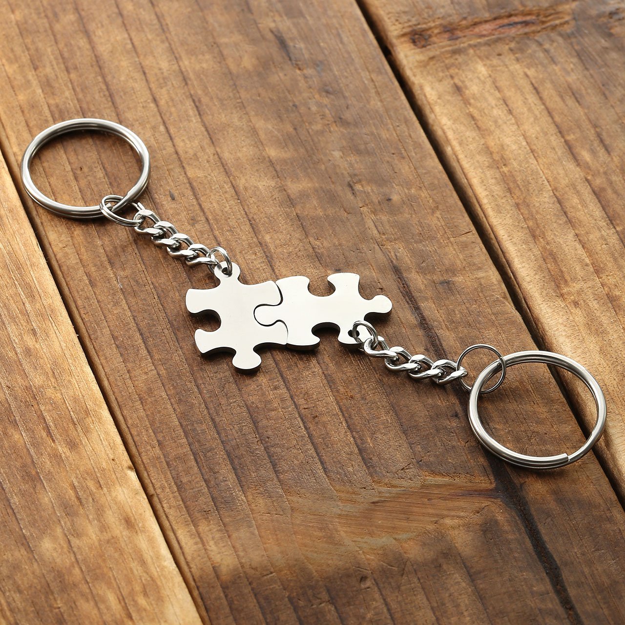 Jovivi Personalized 2pcs Couple Keychains Stainless Steel Puzzle Pendant Keyring