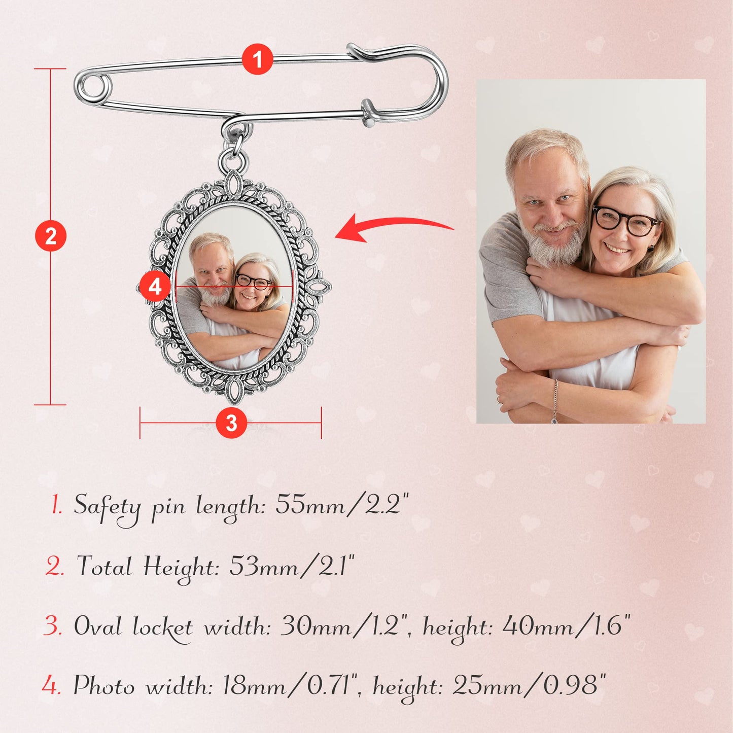 Jovivi Personalized Wedding Bouquet Photo Charm Pin Brooch with Picture Custom Photo Memorial Keepsake Boutonniere Oval Bridal