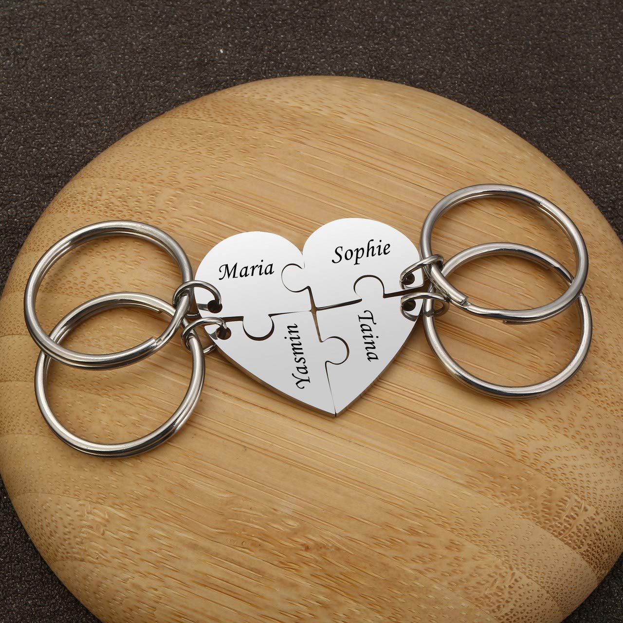 Custom Stainless Steel Best Friends Keychains, 4pcs Set Puzzle Piece Keychains,Friendship Gifts