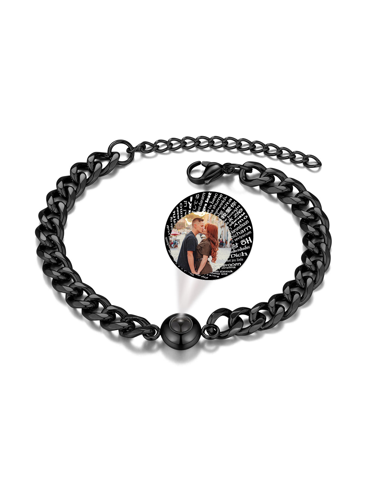 Jovivi Custom Bracelets with Picture inside Stainless Steel Men's Cuban Chain Customized Projection Bracelet with Photos Personalized Picture Bracelet Memorial