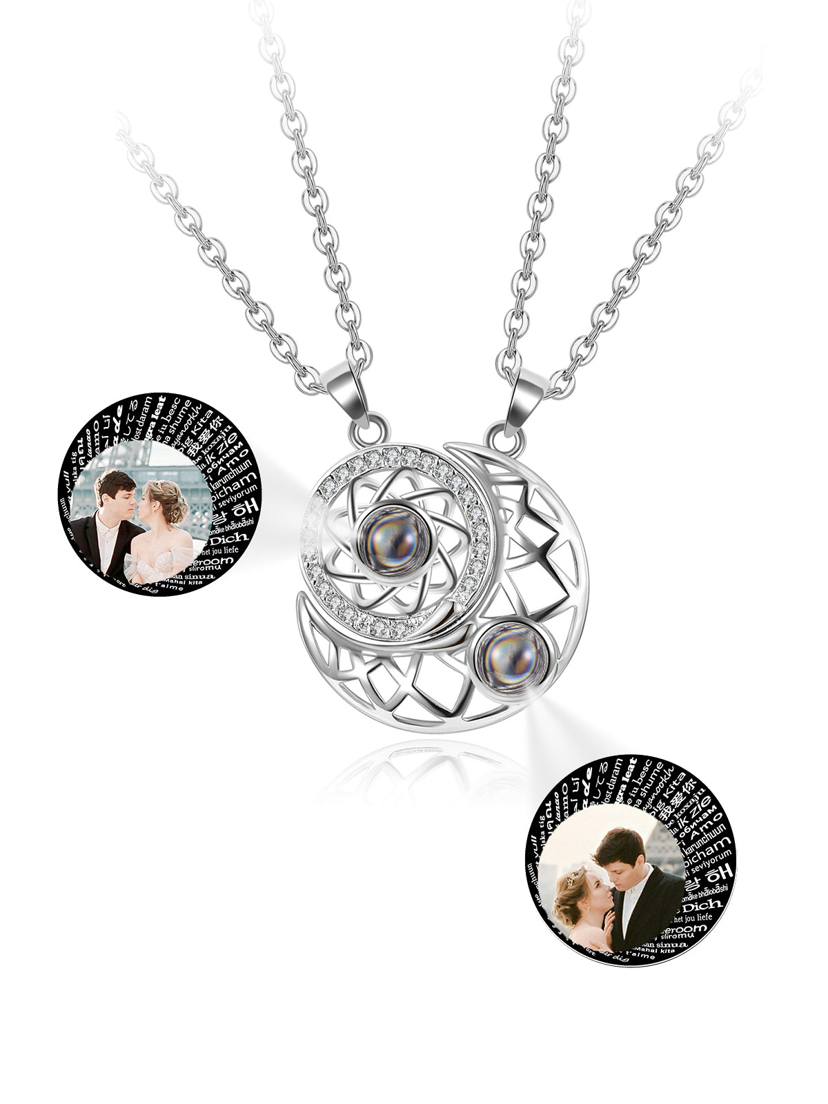 Joviviv Personalized Photo Projection Necklace Memory Custom Picture Projection Pendant I Love You Sun & Moon Mutual Attraction Matching Couple Necklaces