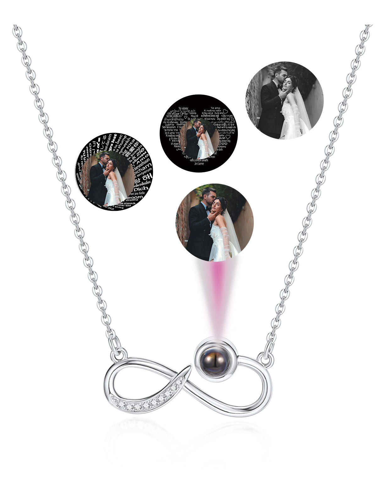 Jovivi Picture Necklace Personalized Customized Photo Projection Necklace with Picture Inside Infinity Love Pendant Necklace