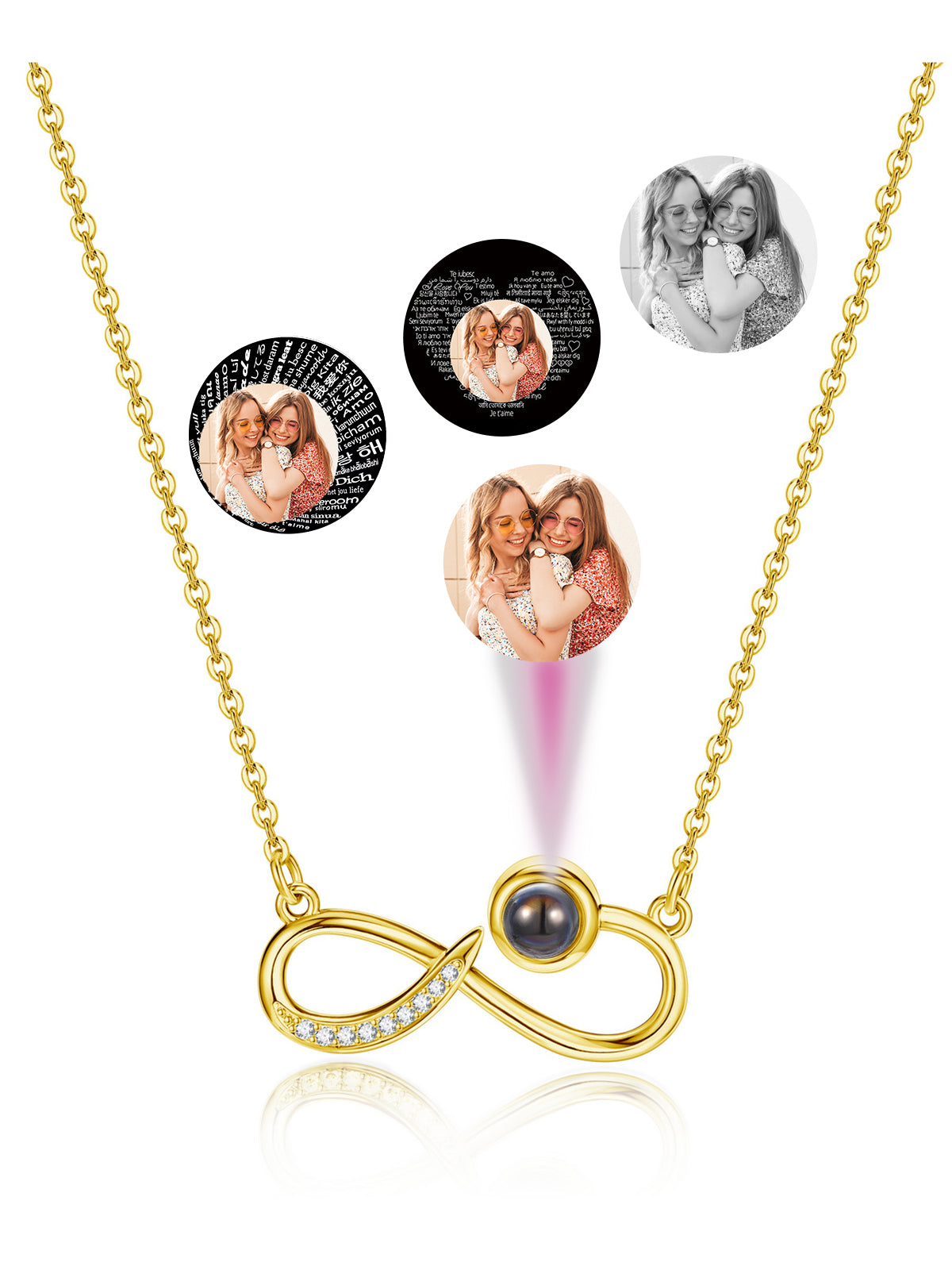 Jovivi Picture Necklace Personalized Customized Photo Projection Necklace with Picture Inside Infinity Love Pendant Necklace