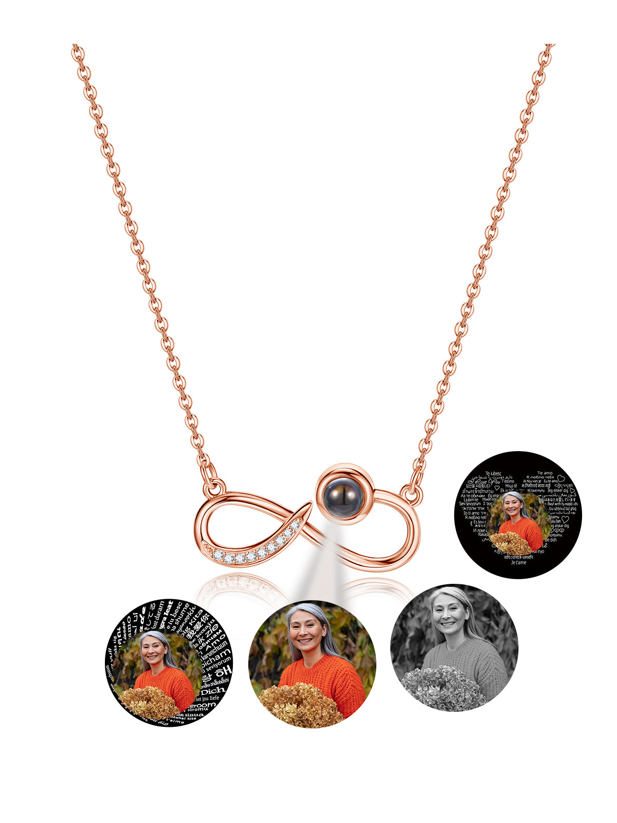 Jovivi Picture Necklace Personalized Customized Photo Projection Necklace with Picture Inside Infinity Love Pendant Necklace