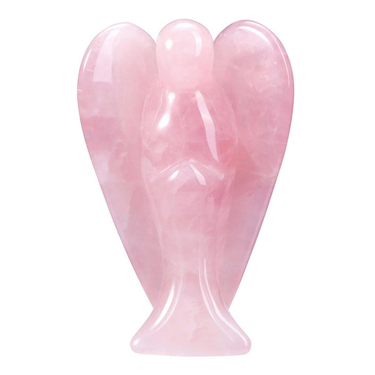 Jovivi Rose Quartz Crystal Angel Figurine Natural Gemstone Hand Carved Pocket Peace Guardian Angel Statue Reiki Healing Crystals 3" Desk Ornament Home Decorations