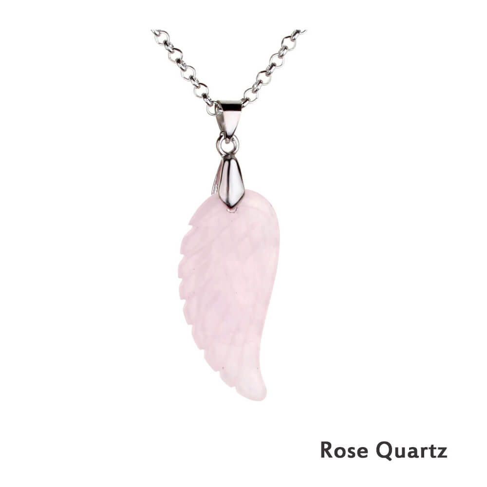 Natural Quartz Reiki Angel Wings Pendant Necklace | Jovivi - Jovivi