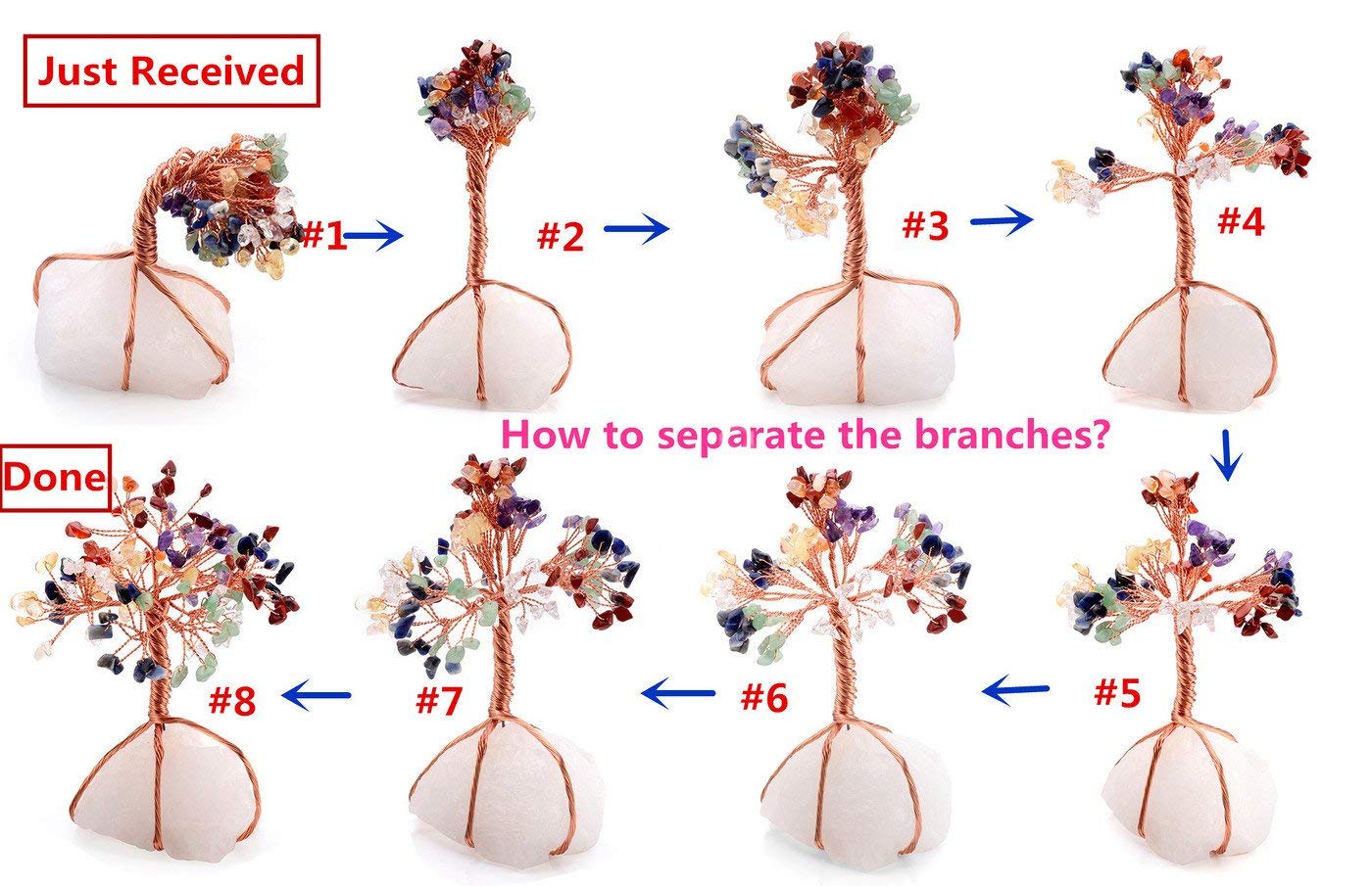 Jovivi steps of how to separate the branches, home reiki gemstone figurine, asd020802
