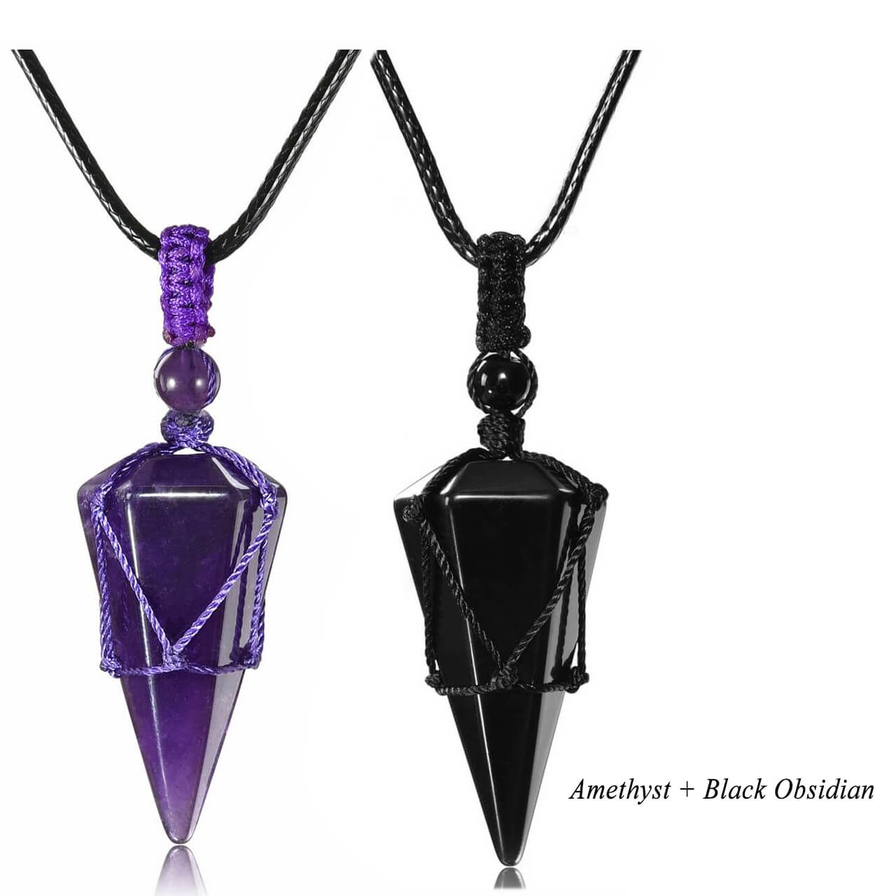 jovivi amethyst & black obsidian crystal necklaces for women gift, front side