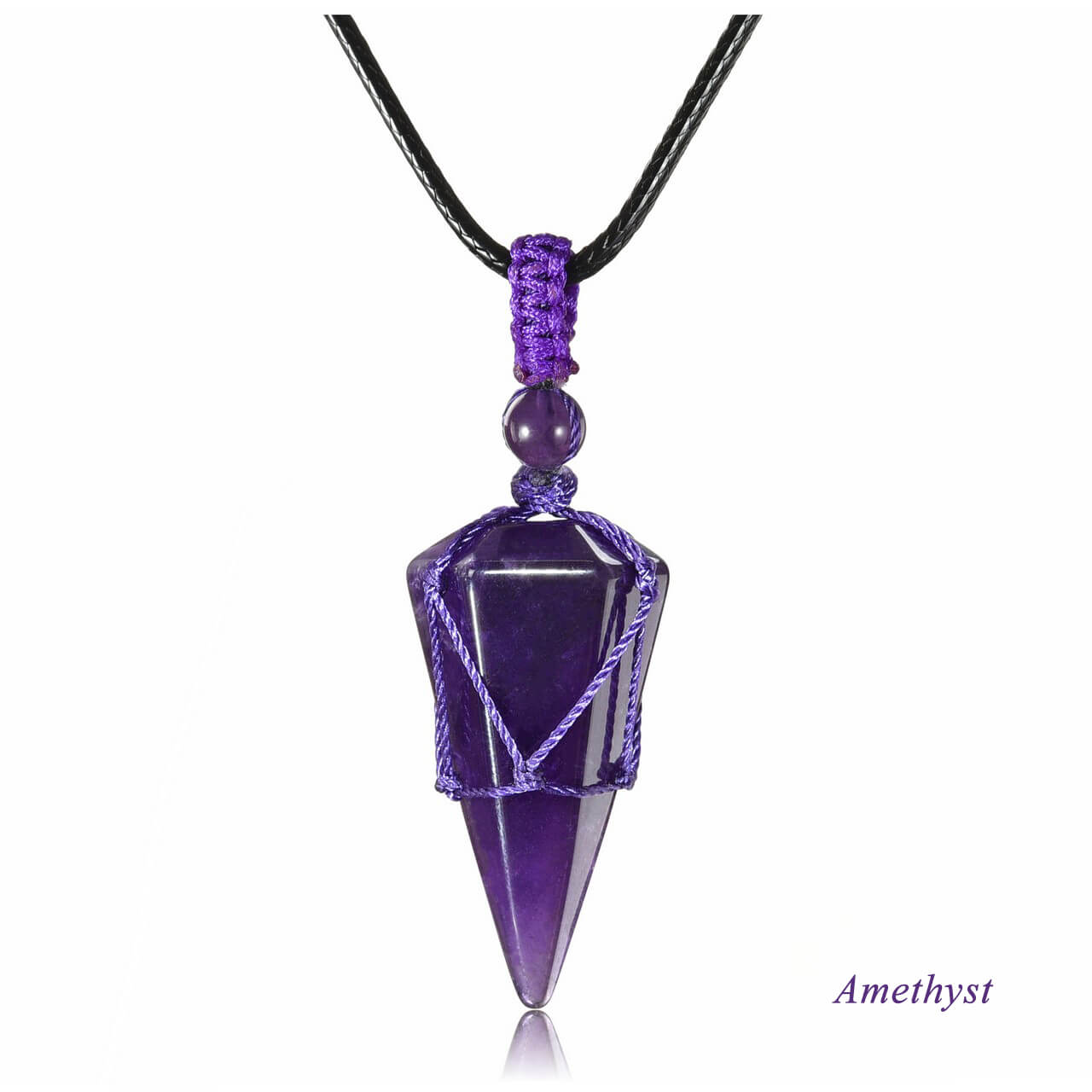 Jovivi natural amethyst pointed pendant necklace for women, front side