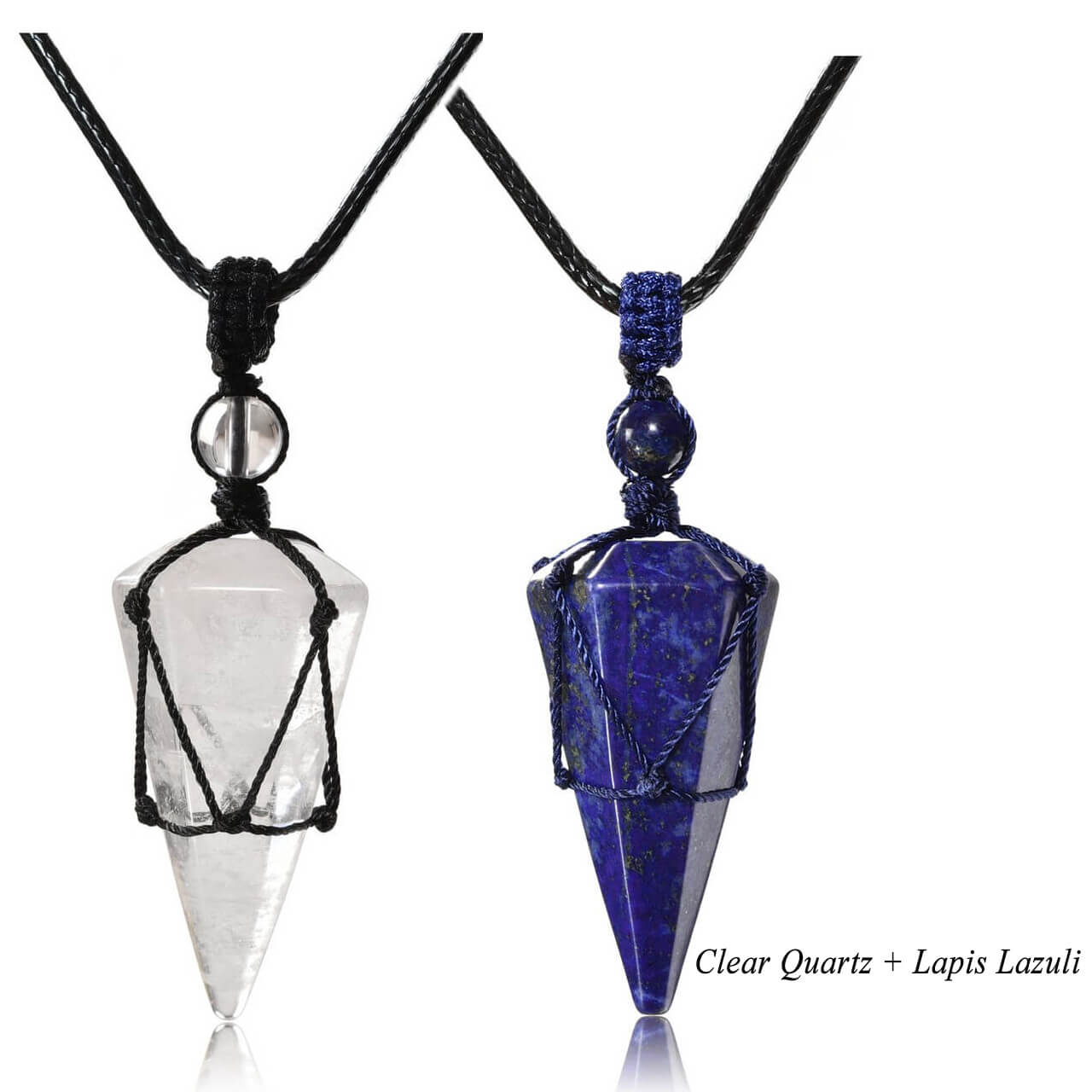 jovivi clear quartz & lapis lazuli pointed necklace for women, front side