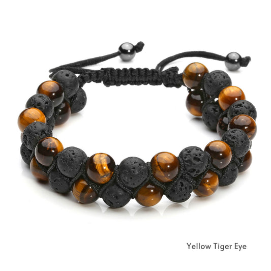 jovivi yellow tiger eye lava rock bracelet double layer