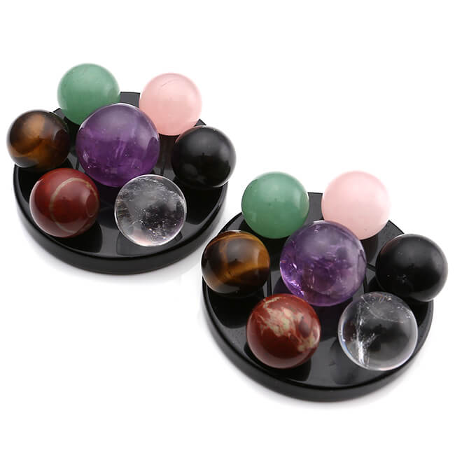 jovivi 7 Stars Group Natural Chakra Crystal Sphere Ball with Black Obsidian Stand, asd001201