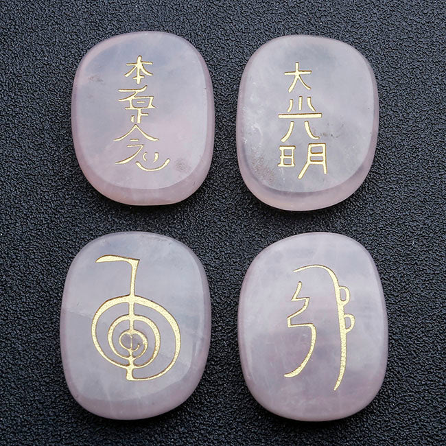4PCS Rose Quartz Healing Crystals with Usui Reiki Symbols | Jovivi
