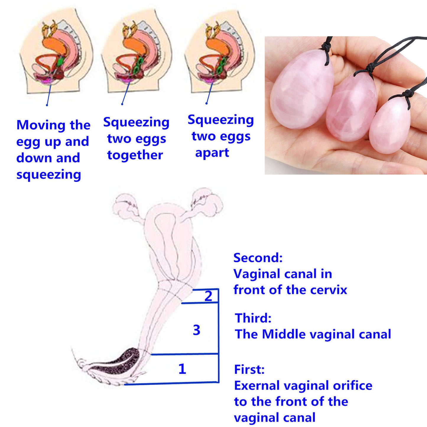 Yoni Eggs Rose Quartz Kegel Eggs Massage Stone for Women to Strengthen Pelvic Floor Muscles-how to use yoni egg