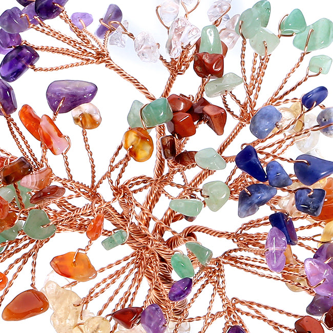 Jovivi 7 Chakra Tumbled Stones rose gold copper wires wrapped branches, asd020801