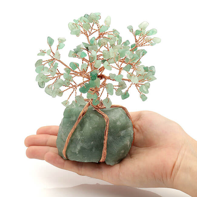 Jovivi Chakra Healing Crystals Copper Money Tree Wrapped On Natural Green Aventurine Base Feng Shui Luck Figurine