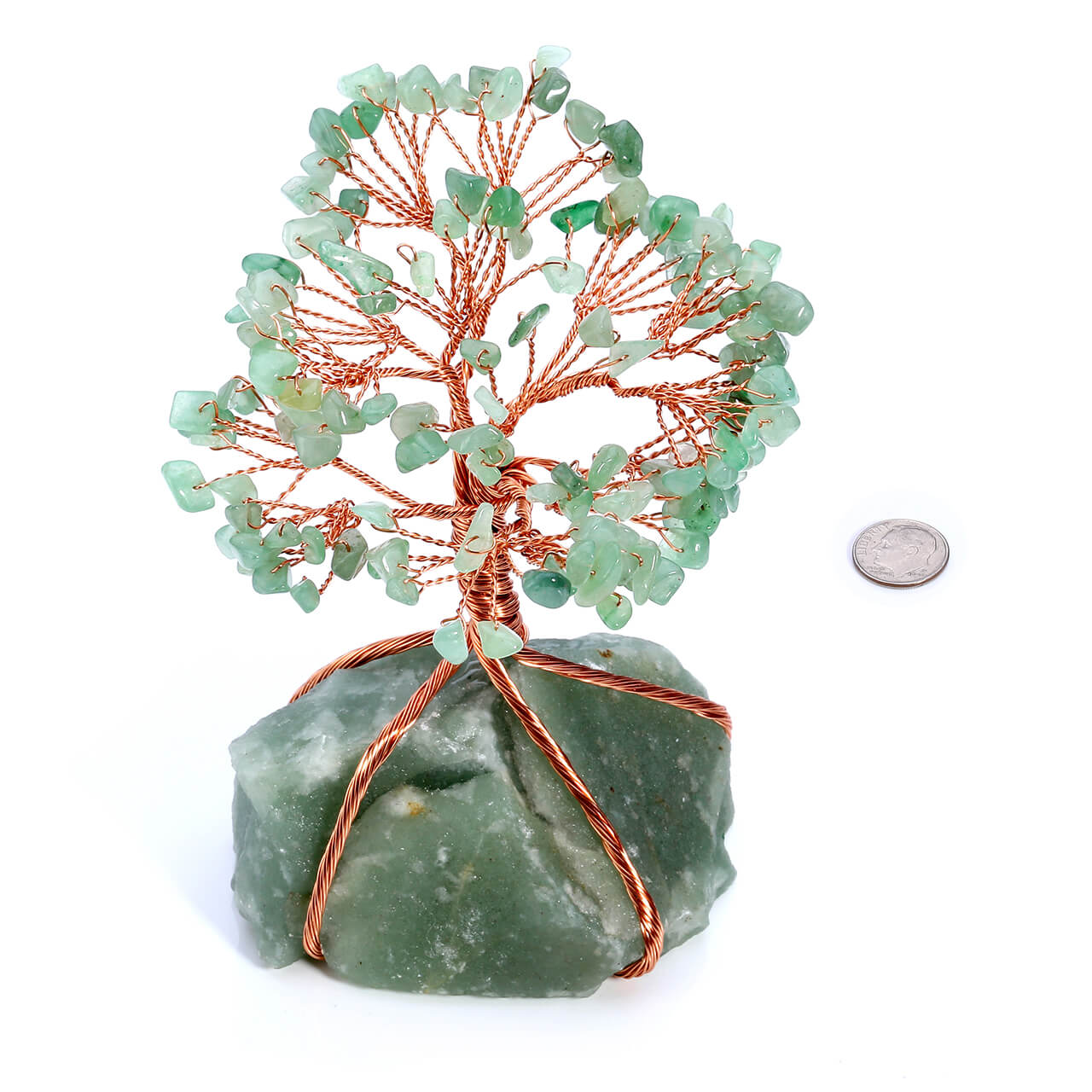 Jovivi Chakra Healing Crystals Copper Money Tree Wrapped On Natural Green Aventurine Base Feng Shui Luck Figurine size