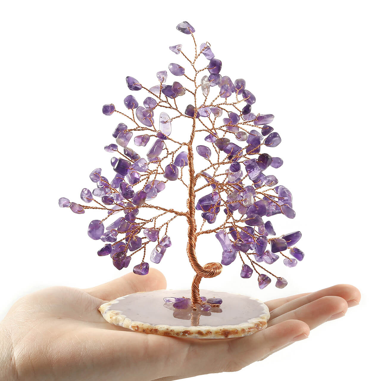 Natural Crystals Money Tree with Agate Slices Base Feng Shui Ornament | Jovivi - Jovivi