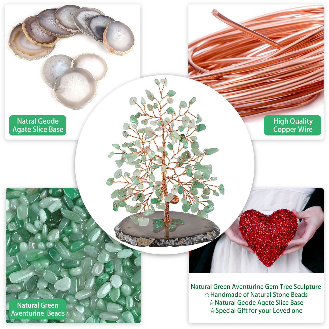 Natural Crystals Money Tree with Agate Slices Base Feng Shui Ornament | Jovivi - Jovivi