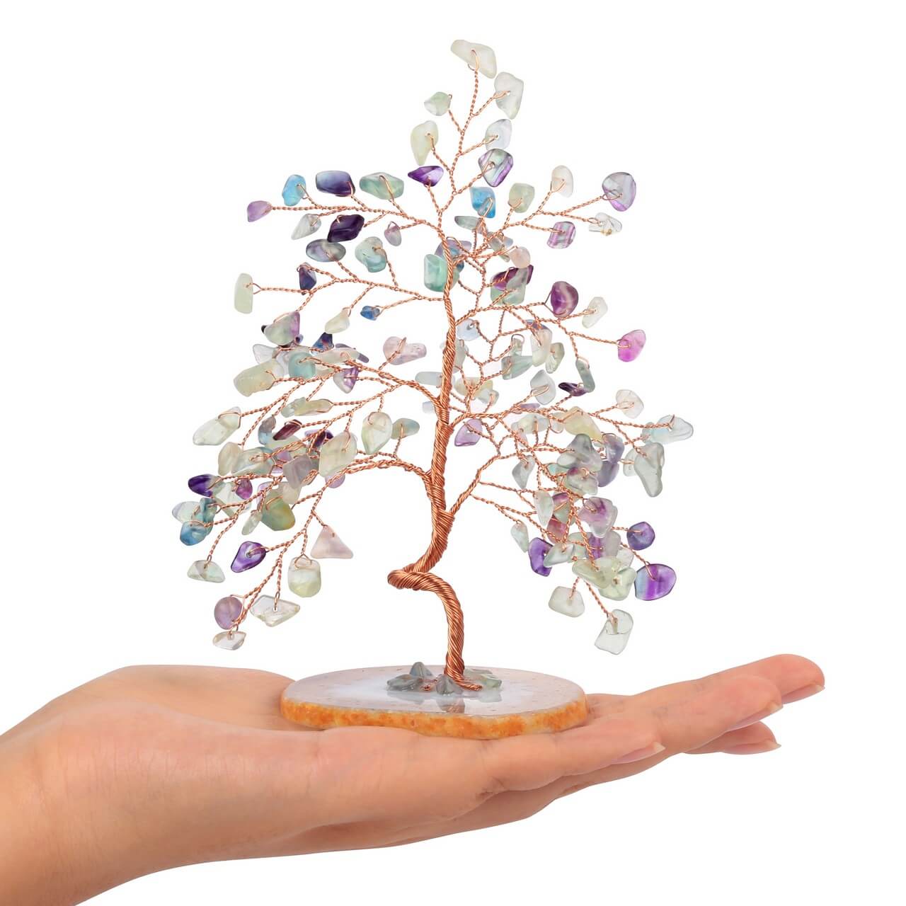 Jovivi fluorite feng shui decorating money tree yoga meditation statue, front side, asd03570