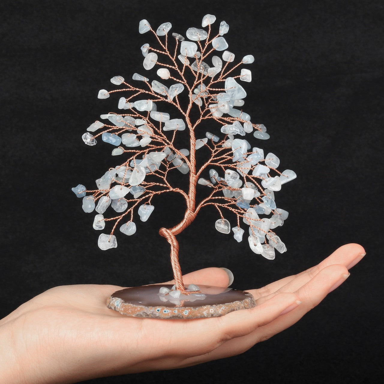 Natural Crystals Money Tree with Agate Slices Base Feng Shui Ornament | Jovivi - Jovivi