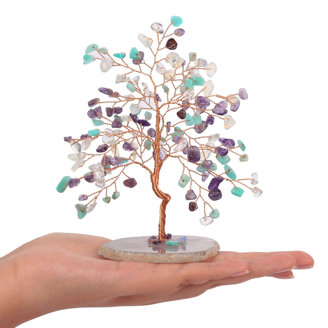 Natural Crystals Money Tree with Agate Slices Base Feng Shui Ornament | Jovivi - Jovivi