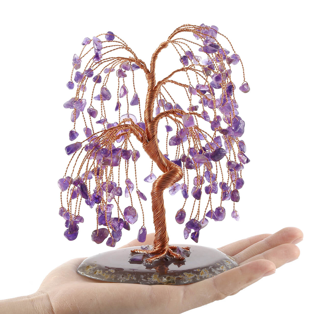 Natural Crystals Money Tree with Agate Slices Base Feng Shui Ornament | Jovivi - Jovivi