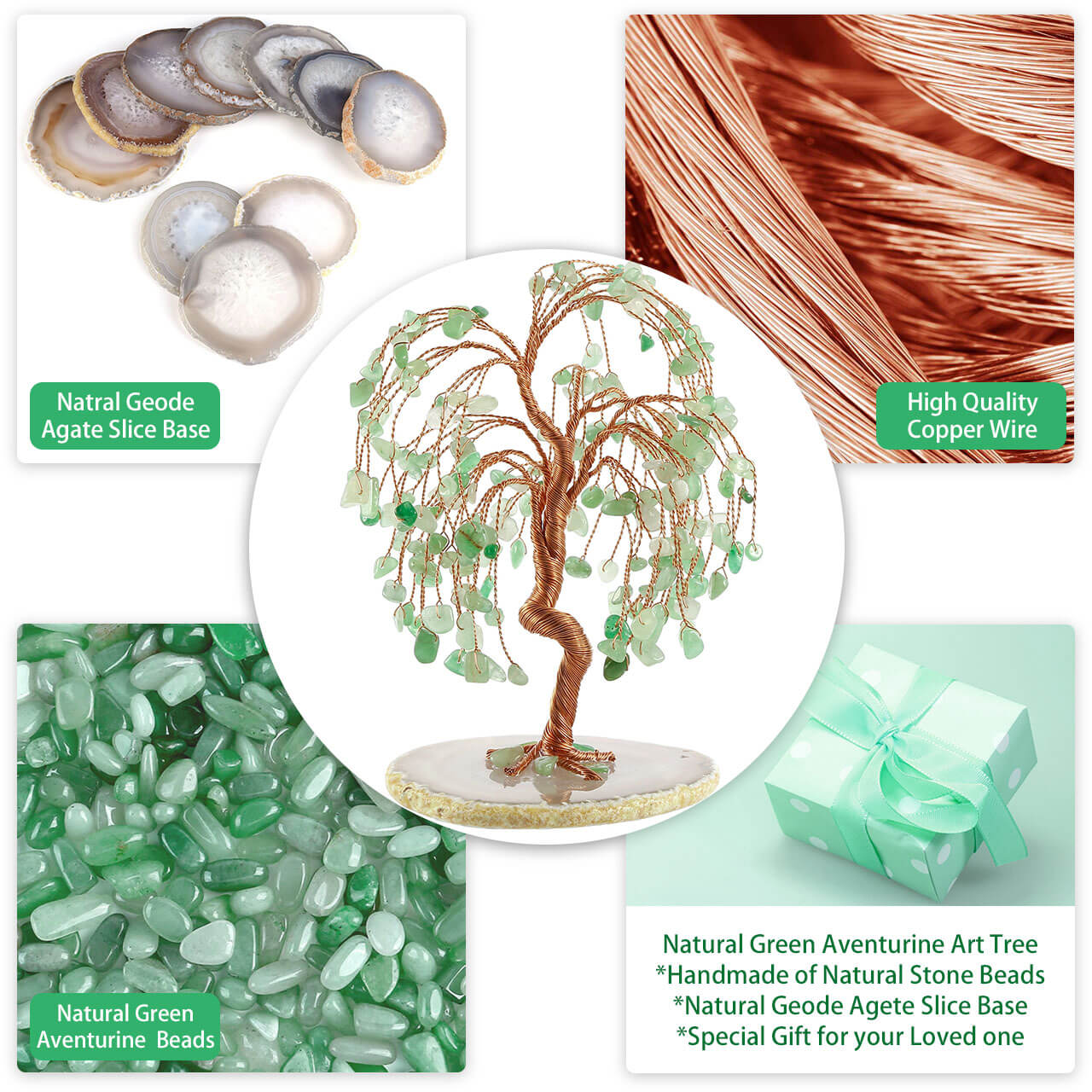 Natural Crystals Money Tree with Agate Slices Base Feng Shui Ornament | Jovivi - Jovivi