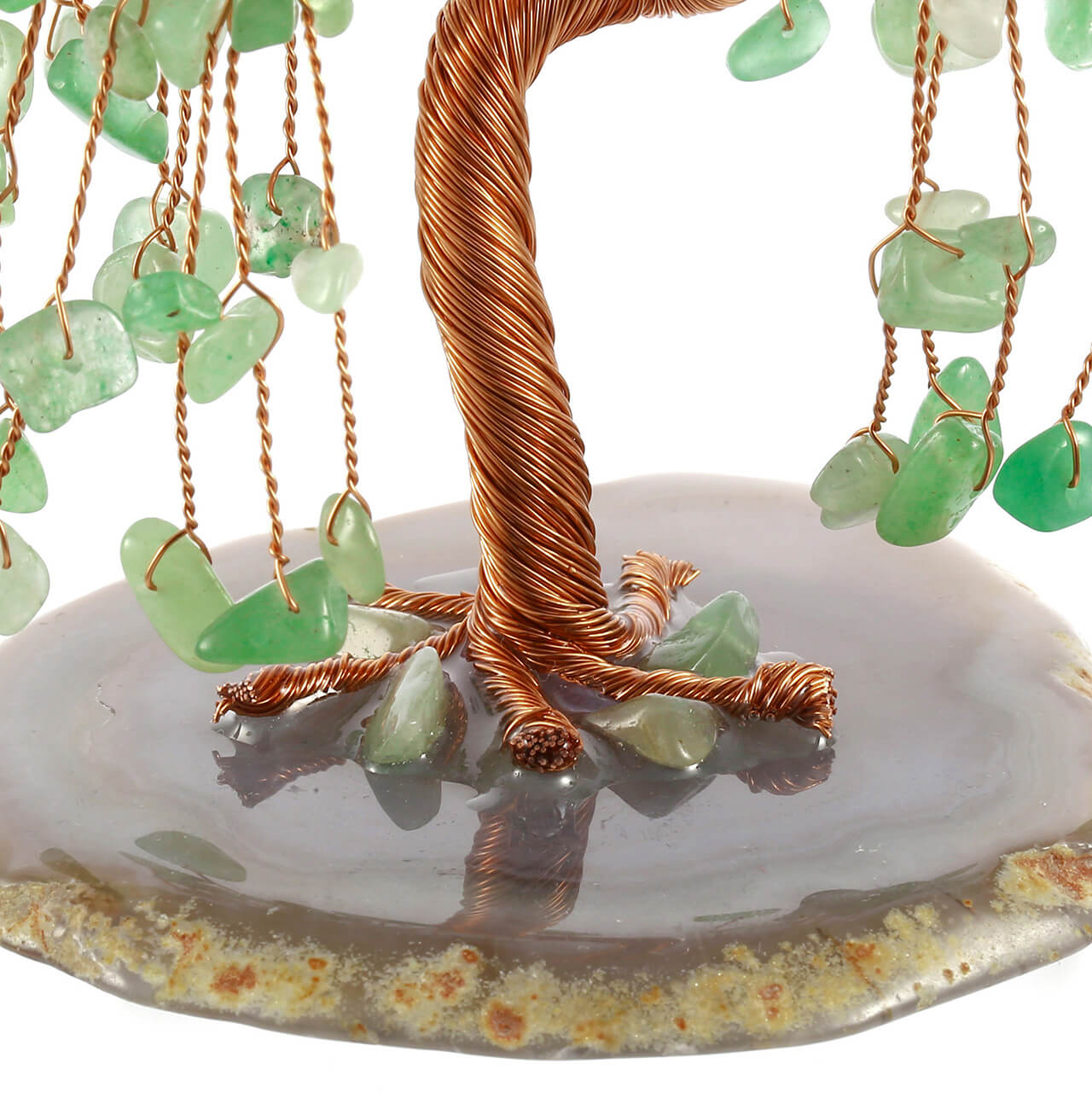 jovivi natural green aventurine chip stones crystal tree with natural agate slices base, asd003620