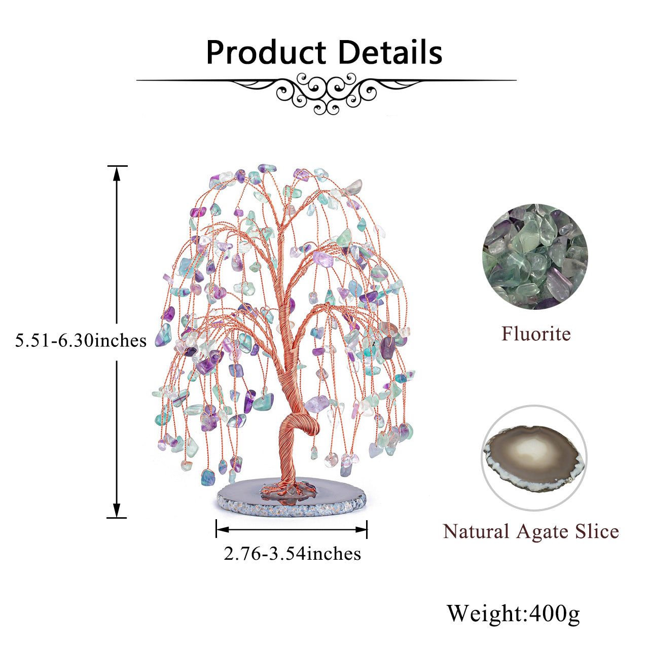 Natural Crystals Money Tree with Agate Slices Base Feng Shui Ornament | Jovivi - Jovivi