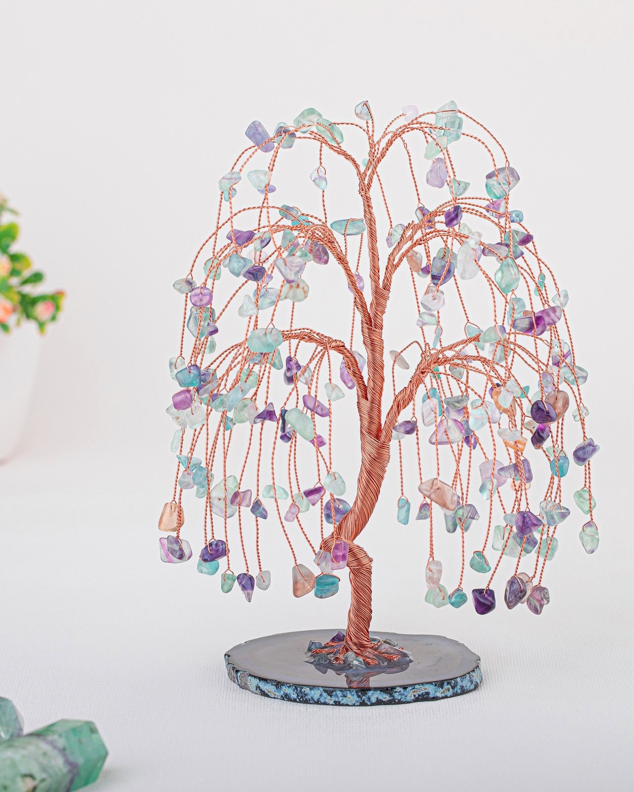 Natural Crystals Money Tree with Agate Slices Base Feng Shui Ornament | Jovivi - Jovivi