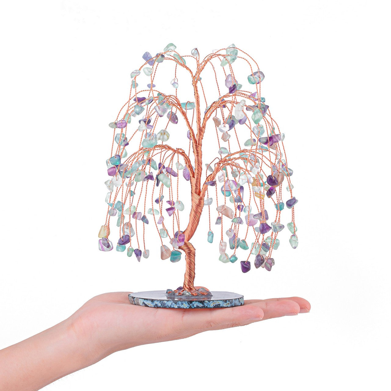 Natural Crystals Money Tree with Agate Slices Base Feng Shui Ornament | Jovivi - Jovivi