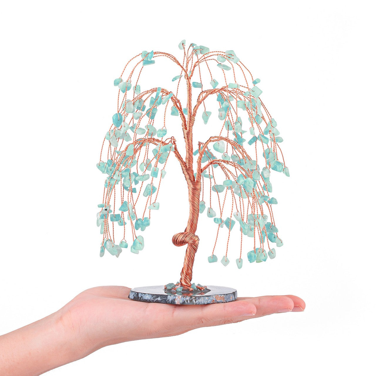 Natural Crystals Money Tree with Agate Slices Base Feng Shui Ornament | Jovivi - Jovivi