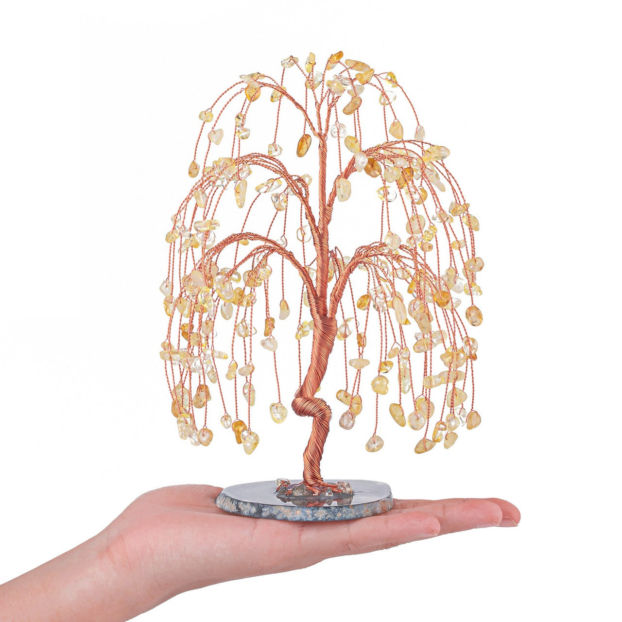 Natural Crystals Money Tree with Agate Slices Base Feng Shui Ornament | Jovivi - Jovivi