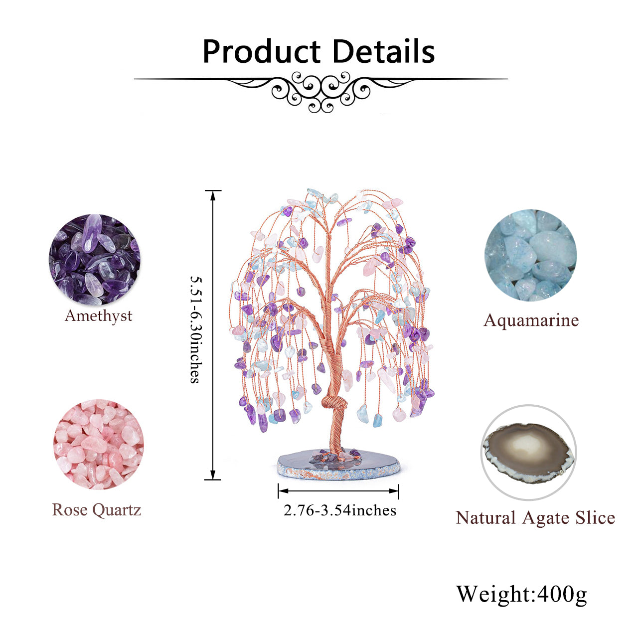 Natural Crystals Money Tree with Agate Slices Base Feng Shui Ornament | Jovivi - Jovivi