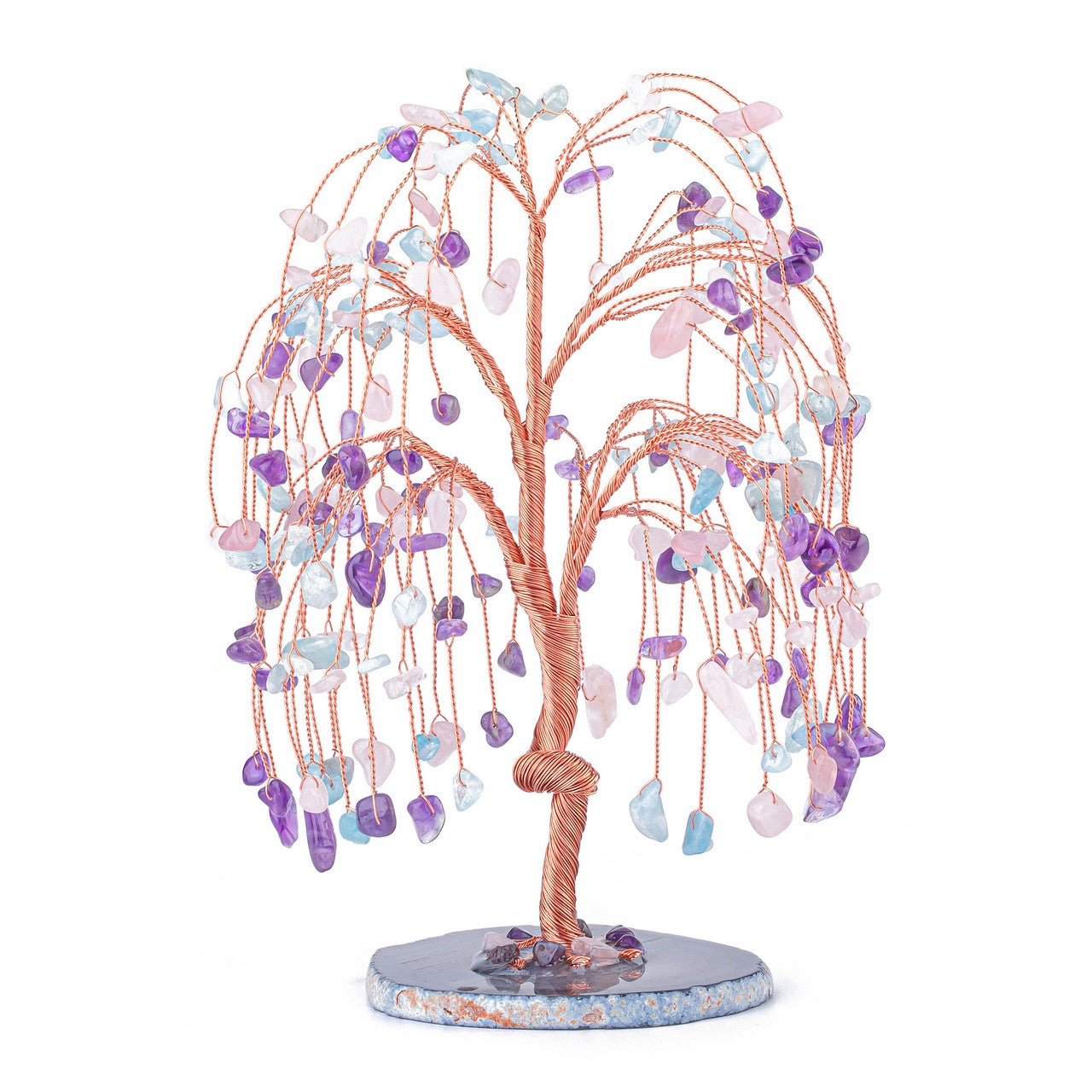 Natural Crystals Money Tree with Agate Slices Base Feng Shui Ornament | Jovivi - Jovivi