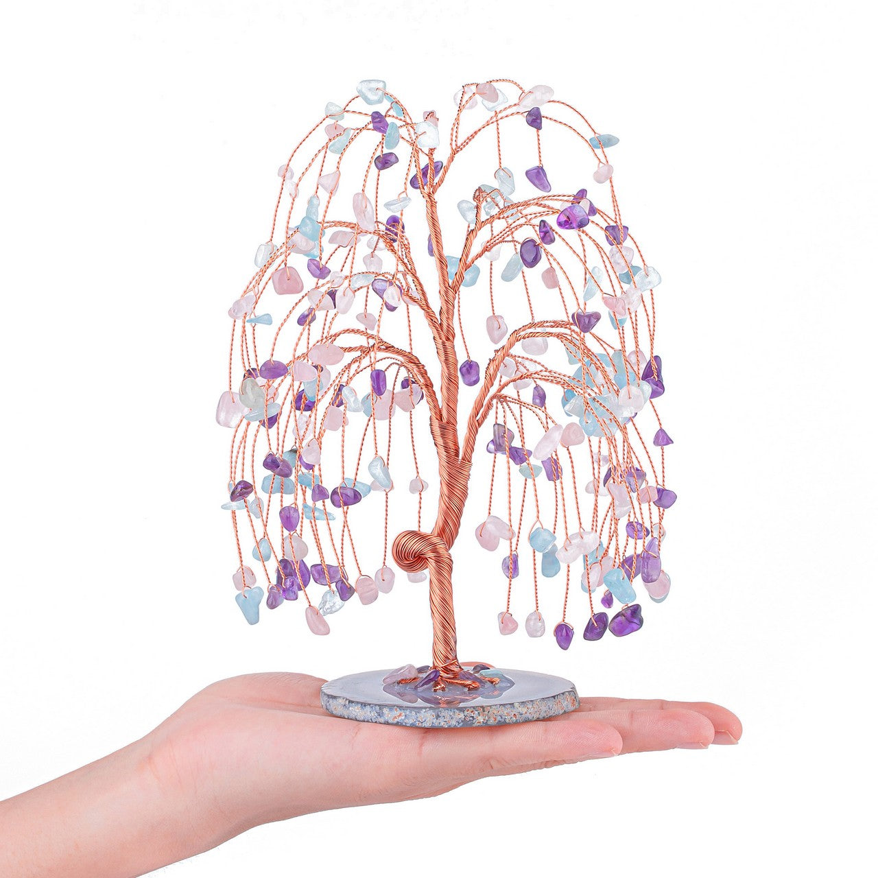 Natural Crystals Money Tree with Agate Slices Base Feng Shui Ornament | Jovivi - Jovivi