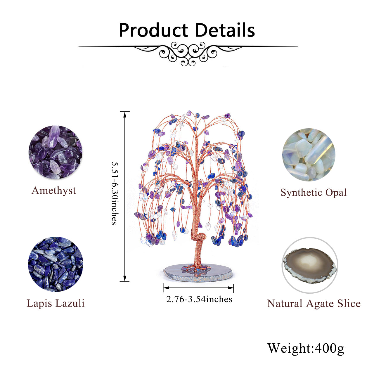 Natural Crystals Money Tree with Agate Slices Base Feng Shui Ornament | Jovivi - Jovivi