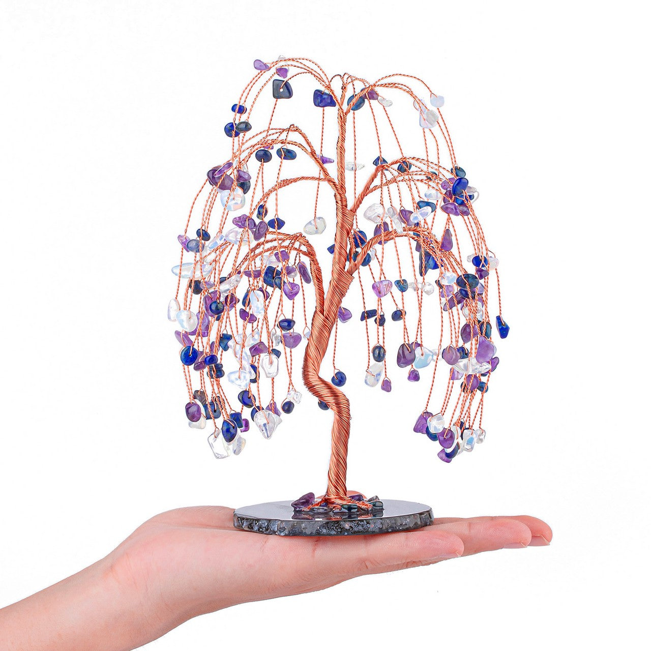 Natural Crystals Money Tree with Agate Slices Base Feng Shui Ornament | Jovivi - Jovivi