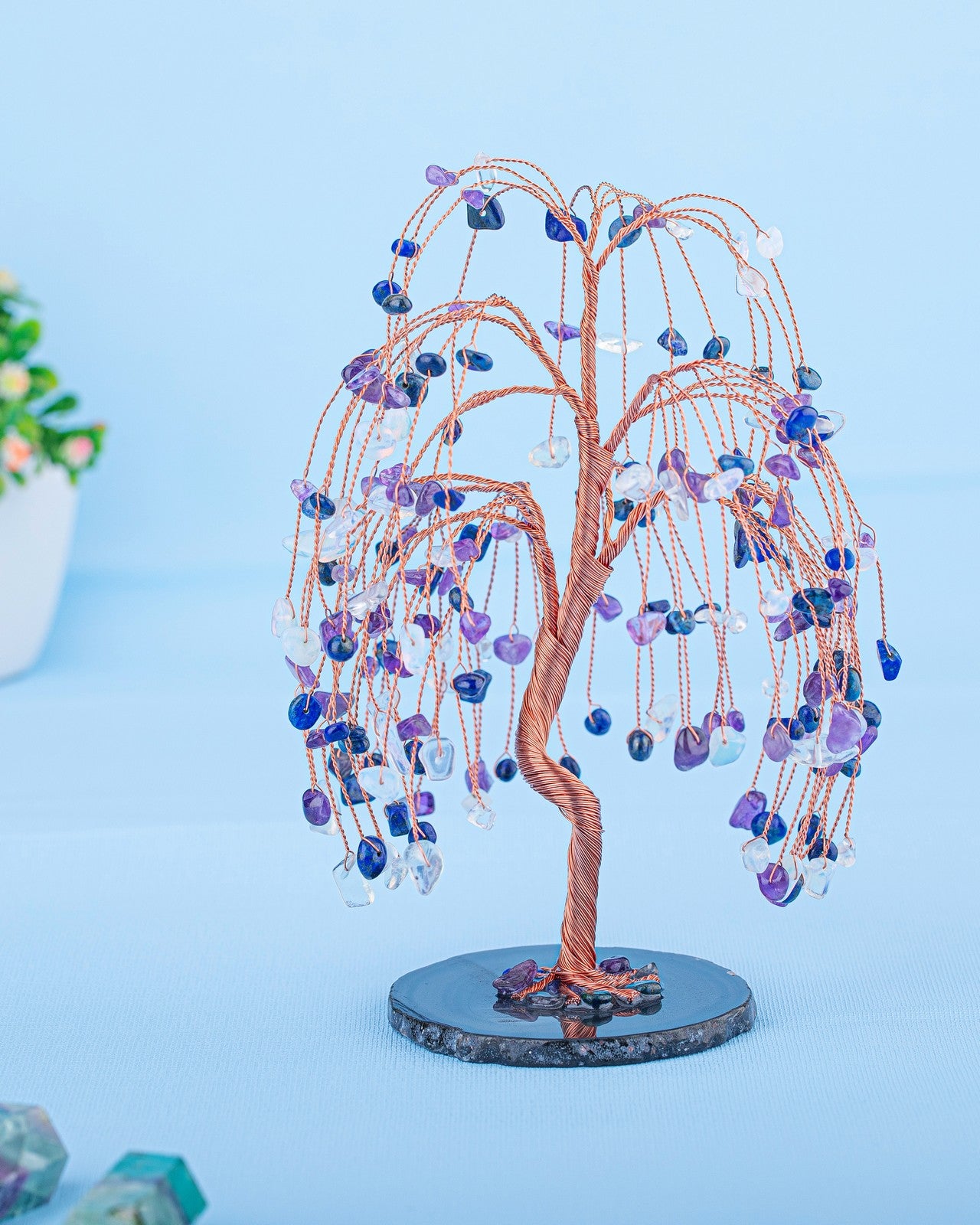 Natural Crystals Money Tree with Agate Slices Base Feng Shui Ornament | Jovivi - Jovivi