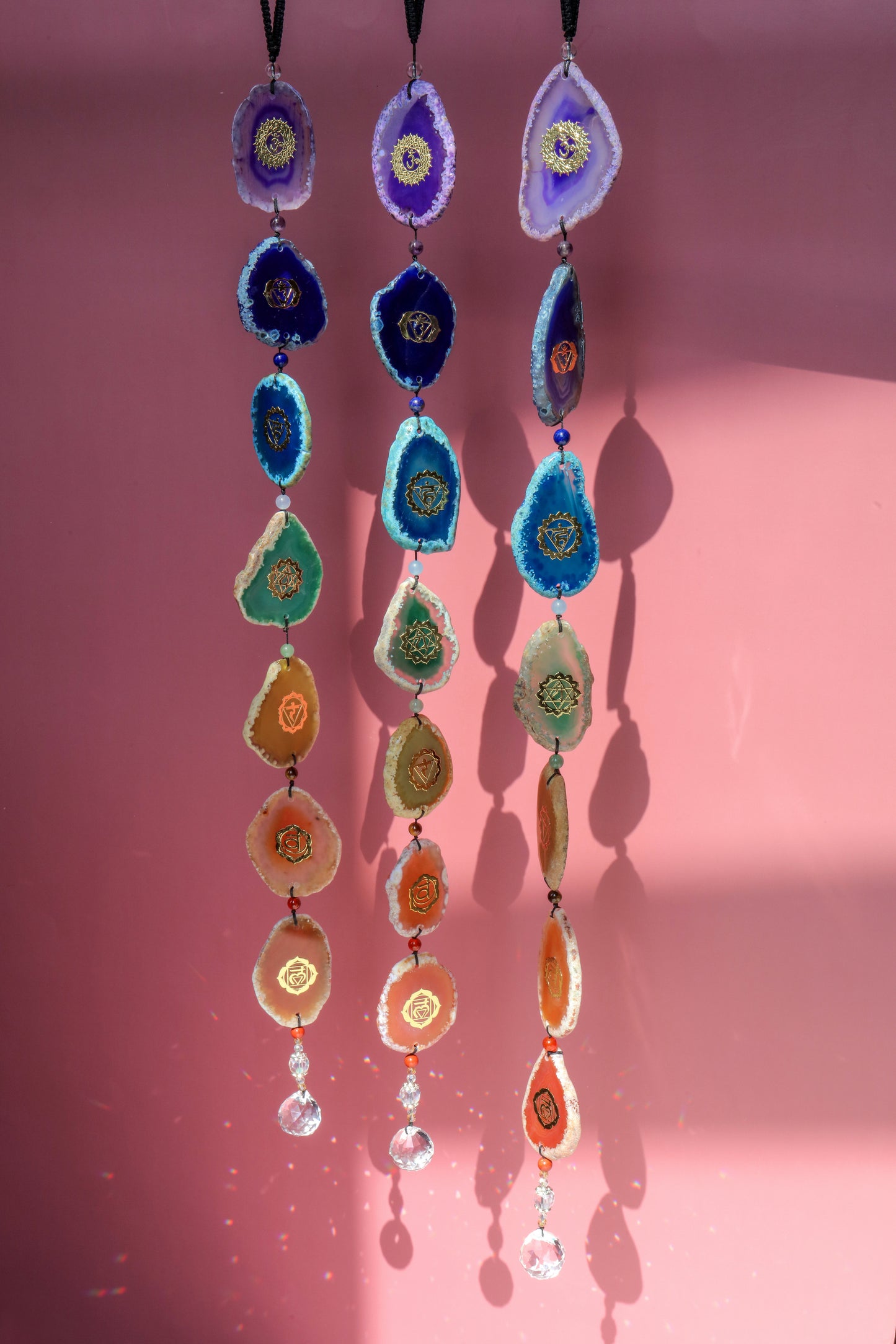 7 Chakra Agate Slice Crystal Ball Prism Suncatcher Hanging Ornament | Jovivi
