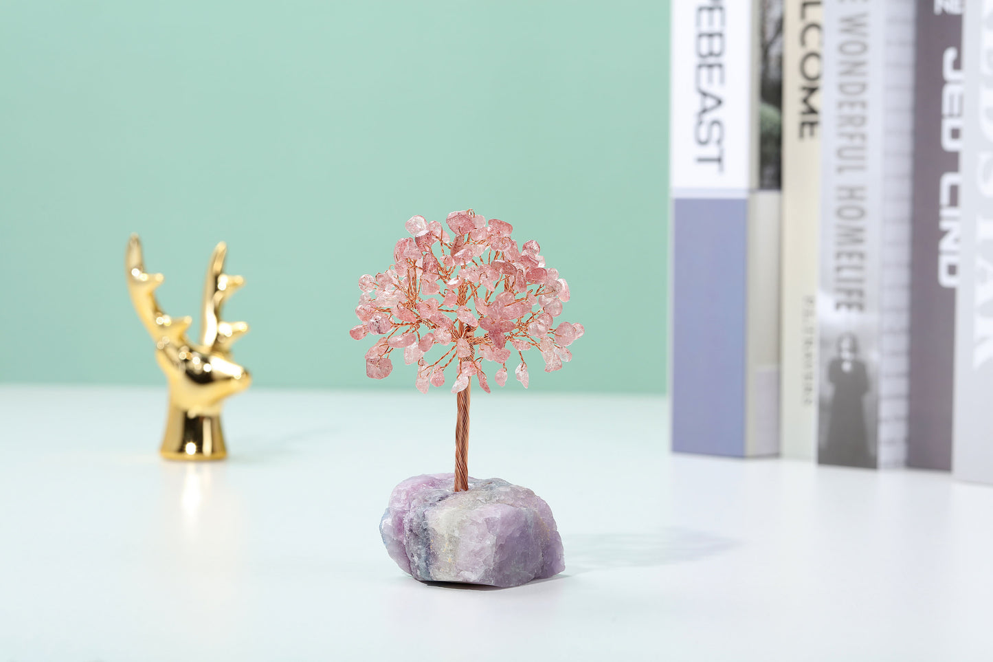 Natural Crystals Money Tree with Raw Crystal Base Feng Shui Ornament | Jovivi