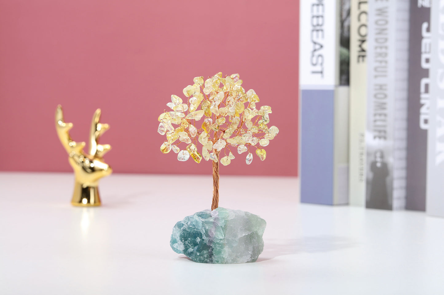 Natural Crystals Money Tree with Raw Crystal Base Feng Shui Ornament | Jovivi