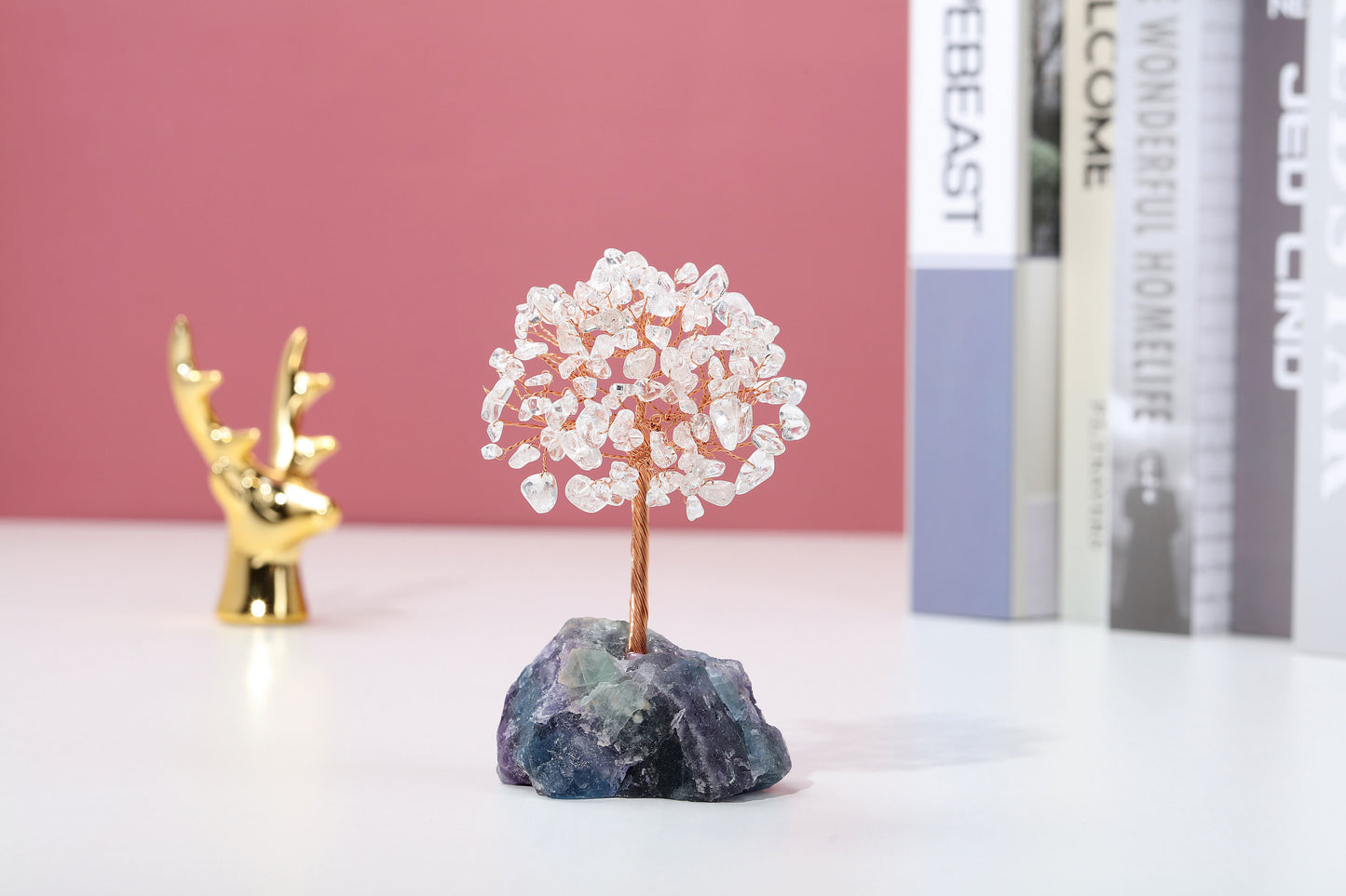 Natural Crystals Money Tree with Raw Crystal Base Feng Shui Ornament | Jovivi