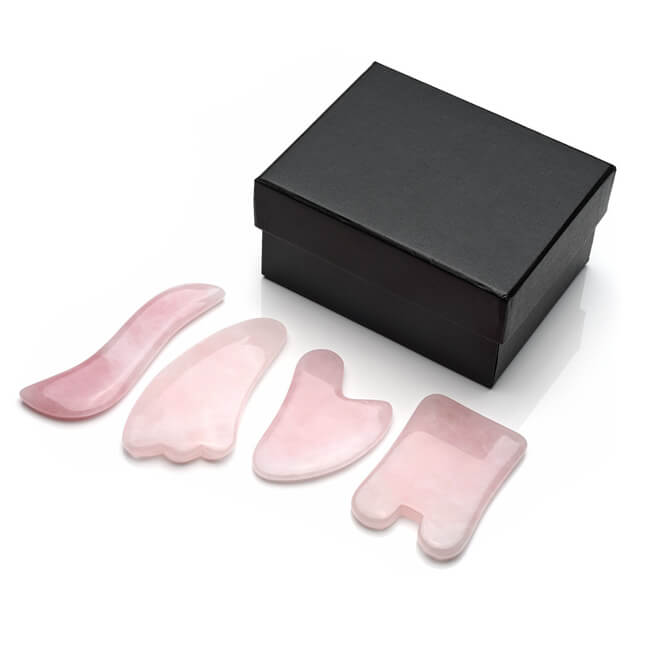 Jovivi 4pcs handmade Rose Quartz Gua Sha Board & black gift box, asg003501