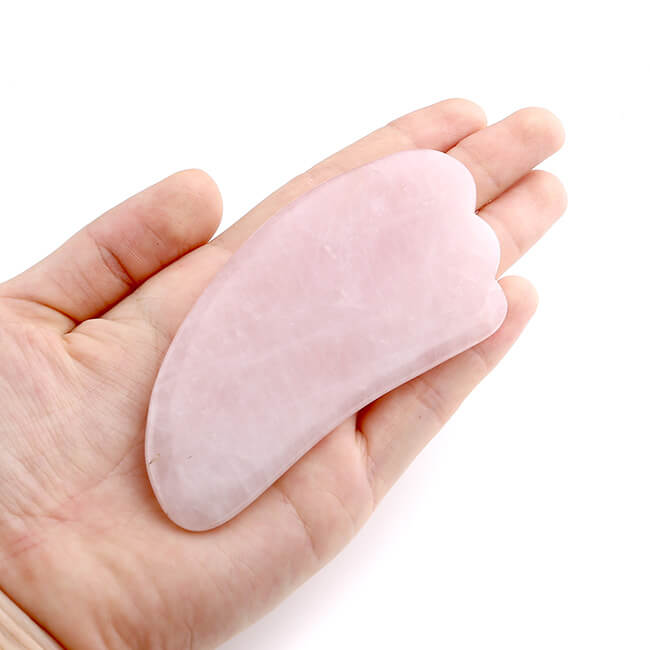 Jovivi Cavel-shape handmade Natural Rose Quartz Gua Sha Board Scraping Jade Massage Tool, front side, asg003501